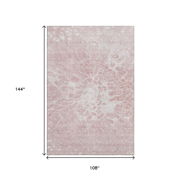HomeRoots 9' X 12' Pink And Ivory Abstract Area Rug – Stylish, Washable, UV-Protected, Perfect for Busy Homes 654607