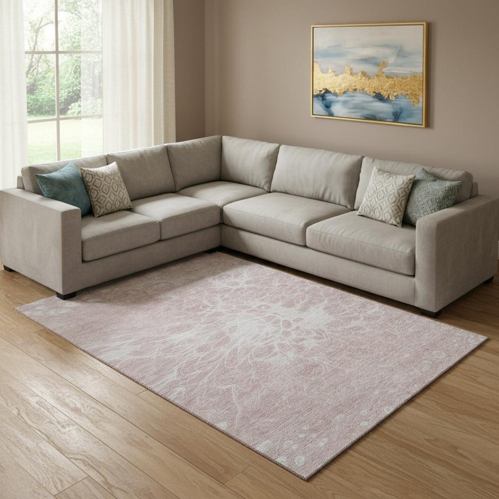 HomeRoots 9' X 12' Pink And Ivory Abstract Area Rug – Stylish, Washable, UV-Protected, Perfect for Busy Homes 654607