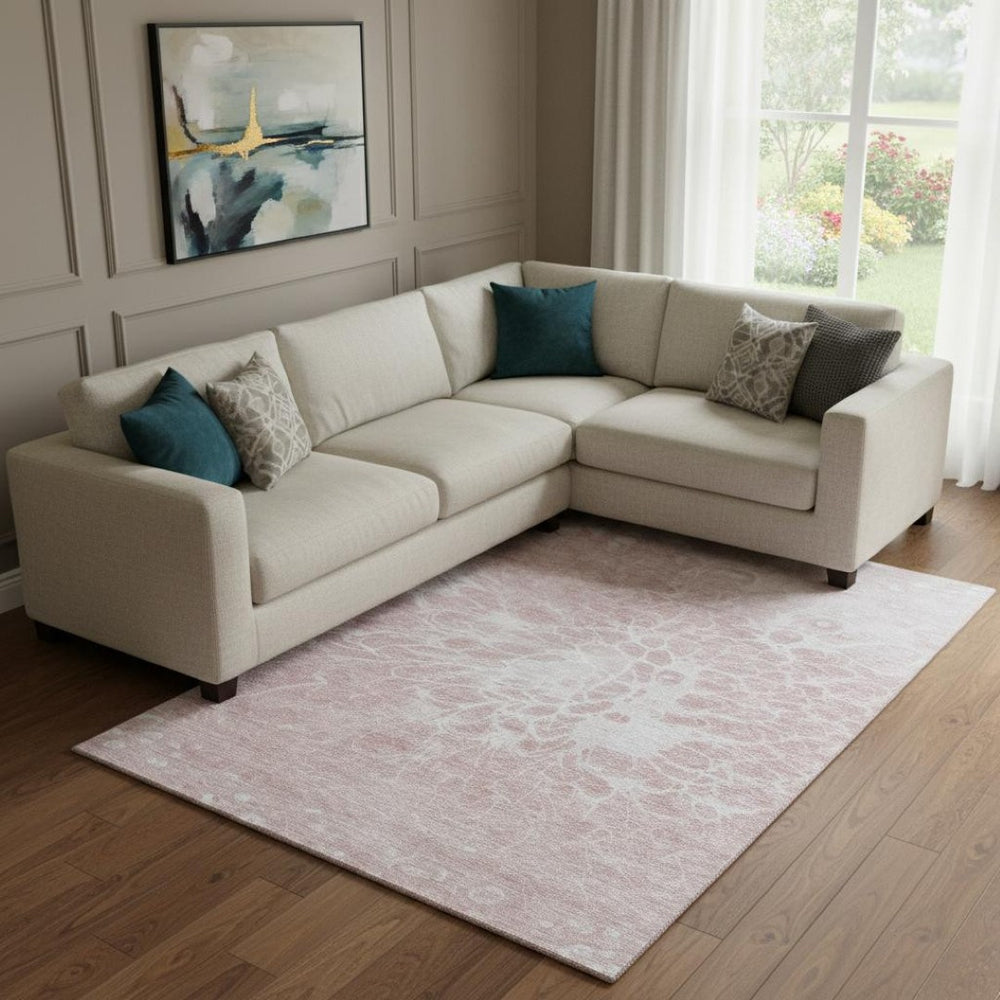 HomeRoots 10' X 14' Pink And Ivory Abstract Area Rug - Washable, UV-Protected, Stylish & Durable for Any Space 654608