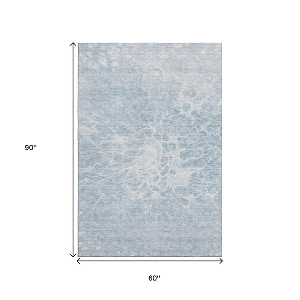 HomeRoots 5' X 8' Sky Blue & Ivory Abstract Area Rug - Washable, UV-Protected, Durable for Busy Homes 654610