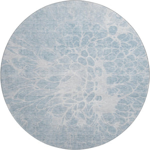 HomeRoots 8' Sky Blue and Ivory Abstract Washable Round Rug - UV Protected, Modern Design for Families 654611