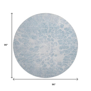 HomeRoots 8' Sky Blue and Ivory Abstract Washable Round Rug - UV Protected, Modern Design for Families 654611