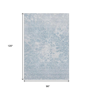 HomeRoots 8' X 10' Sky Blue and Ivory Abstract Washable Area Rug - UV Protected, Durable, Easy-Care Design 654612