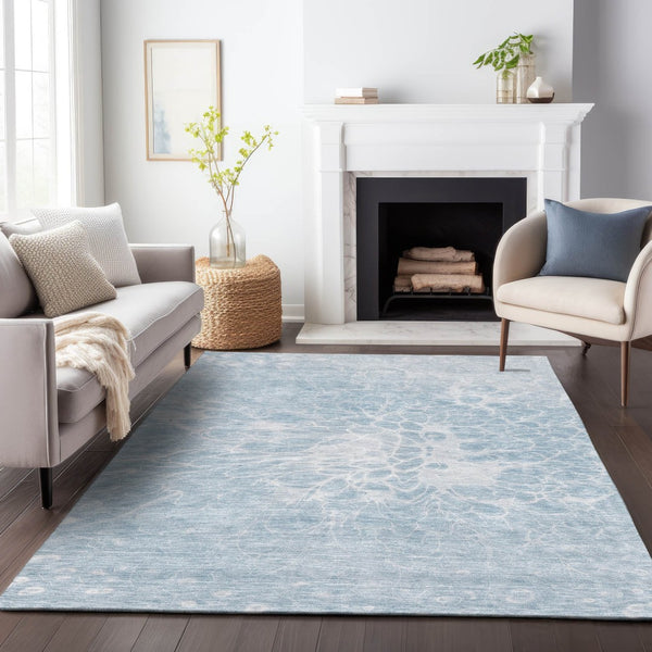 HomeRoots 8' X 10' Sky Blue and Ivory Abstract Washable Area Rug - UV Protected, Durable, Easy-Care Design 654612