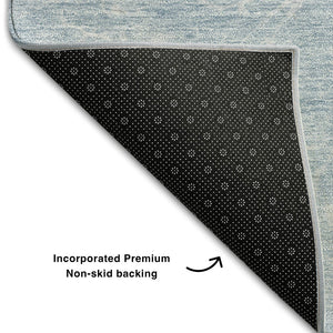 HomeRoots 8' X 10' Sky Blue and Ivory Abstract Washable Area Rug - UV Protected, Durable, Easy-Care Design 654612
