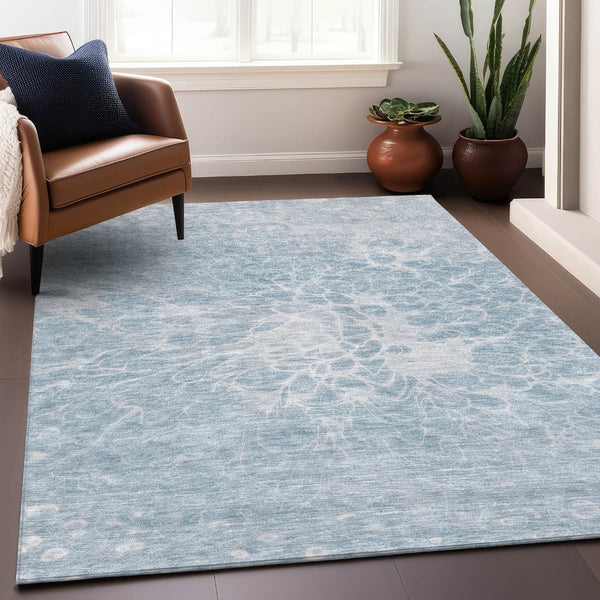 HomeRoots 8' X 10' Sky Blue and Ivory Abstract Washable Area Rug - UV Protected, Durable, Easy-Care Design 654612