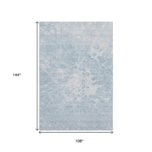 HomeRoots 9' X 12' Sky Blue & Ivory Abstract Area Rug - Washable, UV Protected, Stain Resistant for Modern Homes 654613