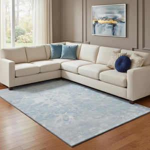 HomeRoots 10' X 14' Sky Blue & Ivory Abstract Area Rug - Durable, Washable, UV-Protected for Busy Homes! 654614