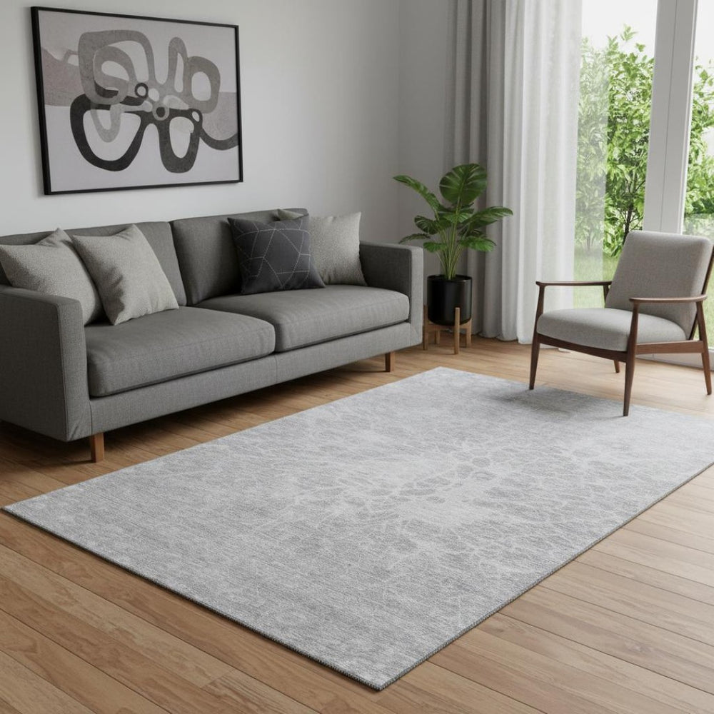 HomeRoots 5' X 8' Abstract Silver and Gray Washable Area Rug - Durable, Stain Resistant, UV Protected Design! 654616