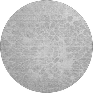 HomeRoots 8' Elegant Silver and Gray Abstract Washable Round Rug with UV Protection for High-Traffic Areas 654617