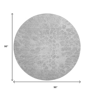 HomeRoots 8' Elegant Silver and Gray Abstract Washable Round Rug with UV Protection for High-Traffic Areas 654617