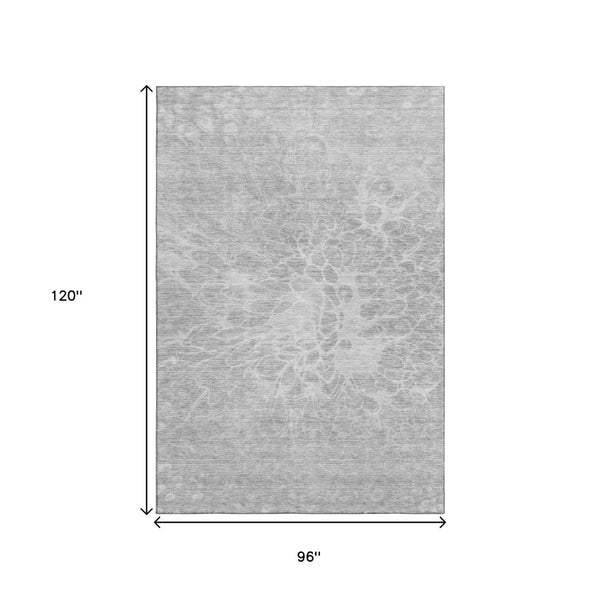 HomeRoots 8' X 10' Stylish Silver and Gray Abstract Washable Area Rug with UV Protection for Busy Homes 654618