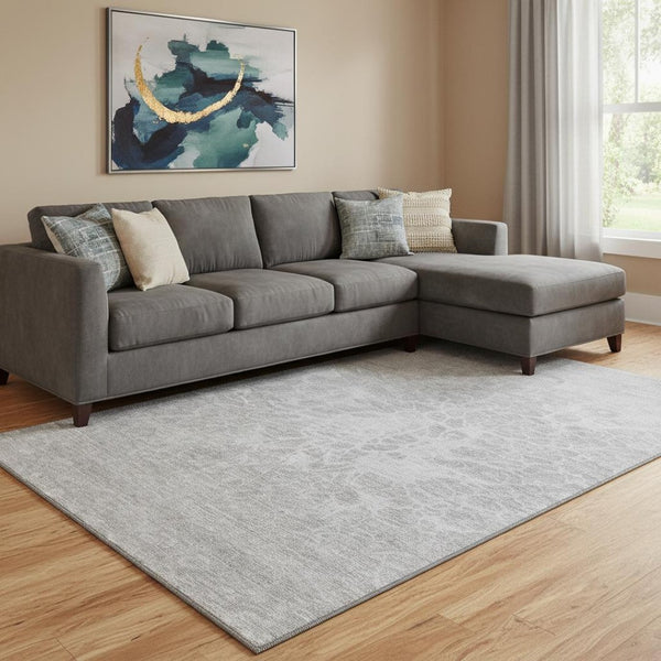 HomeRoots 8' X 10' Stylish Silver and Gray Abstract Washable Area Rug with UV Protection for Busy Homes 654618