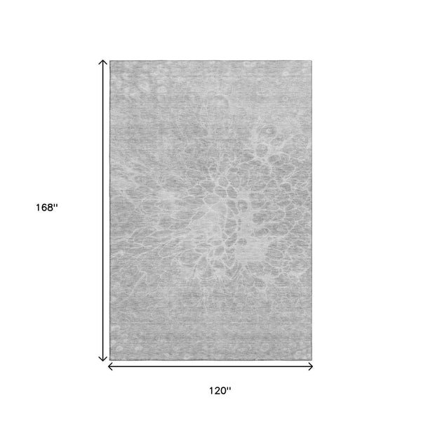 HomeRoots 10' X 14' Silver and Gray Abstract Area Rug - Washable, UV-Protected, Soft, Durable for Any Space 654620