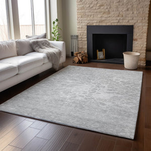 HomeRoots 10' X 14' Silver and Gray Abstract Area Rug - Washable, UV-Protected, Soft, Durable for Any Space 654620