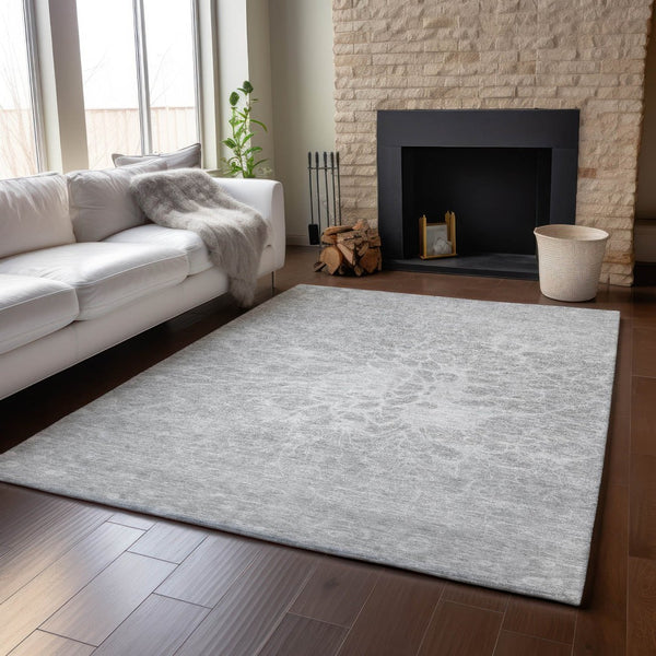 HomeRoots 10' X 14' Silver and Gray Abstract Area Rug - Washable, UV-Protected, Soft, Durable for Any Space 654620