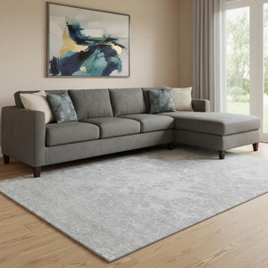 HomeRoots 10' X 14' Silver and Gray Abstract Area Rug - Washable, UV-Protected, Soft, Durable for Any Space 654620