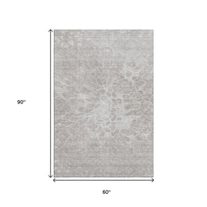 HomeRoots 5' X 8' Modern Taupe & Ivory Abstract Area Rug - Washable, UV-Protected, Perfect for Family Homes! 654622