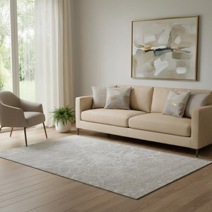 HomeRoots 5' X 8' Modern Taupe & Ivory Abstract Area Rug - Washable, UV-Protected, Perfect for Family Homes! 654622
