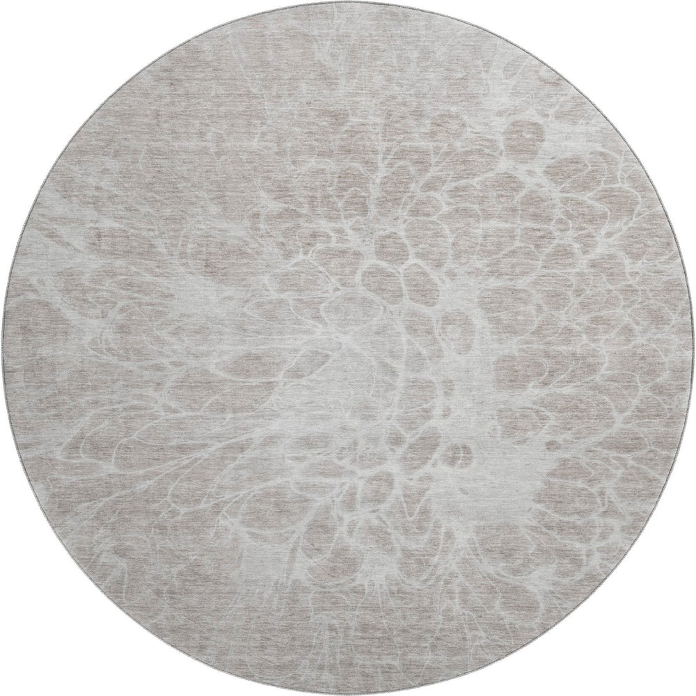 HomeRoots 8' Taupe and Ivory Abstract Washable Round Rug - Stylish, Durable, UV-Protected for Modern Homes 654623