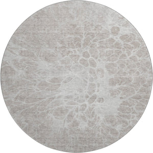 HomeRoots 8' Taupe and Ivory Abstract Washable Round Rug - Stylish, Durable, UV-Protected for Modern Homes 654623