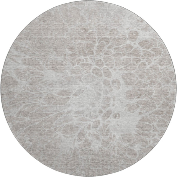 HomeRoots 8' Taupe and Ivory Abstract Washable Round Rug - Stylish, Durable, UV-Protected for Modern Homes 654623