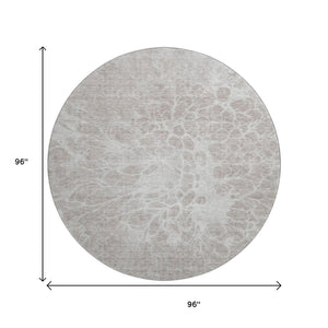 HomeRoots 8' Taupe and Ivory Abstract Washable Round Rug - Stylish, Durable, UV-Protected for Modern Homes 654623