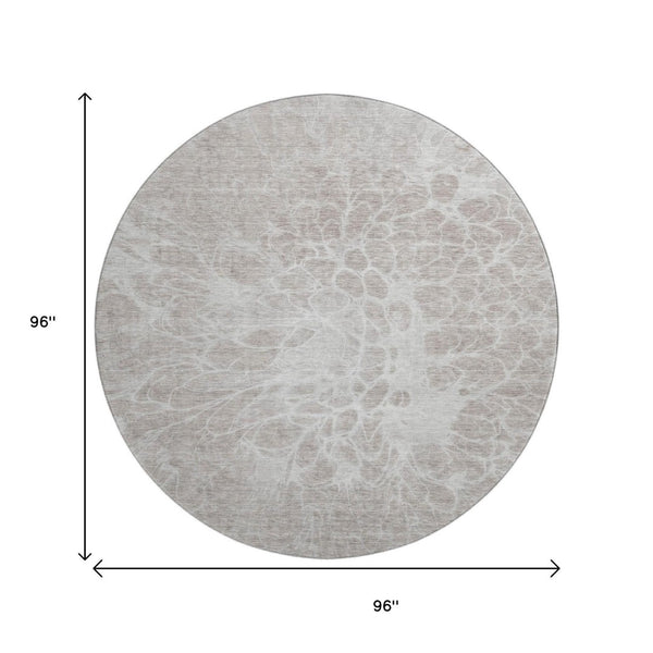 HomeRoots 8' Taupe and Ivory Abstract Washable Round Rug - Stylish, Durable, UV-Protected for Modern Homes 654623
