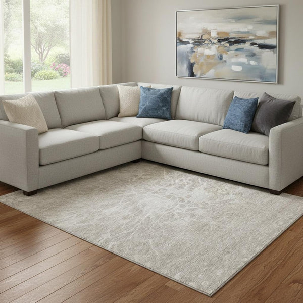 HomeRoots 10' X 14' Taupe and Ivory Abstract Area Rug - Durable, Stain-Resistant, UV Protected for Modern Homes 654626
