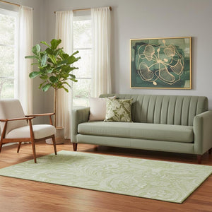 HomeRoots 5' X 8' Artichoke Green Ivory Paisley Washable Area Rug - UV Protected, Stain Resistant, Soft Comfort 654628