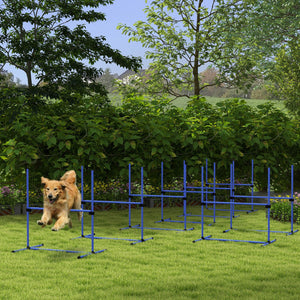 English Elm PawHut Dog Agility Training Set — 8 Adjustable Jump Bars with Portable Carry Bag for Easy Practice Blue W2225P217631