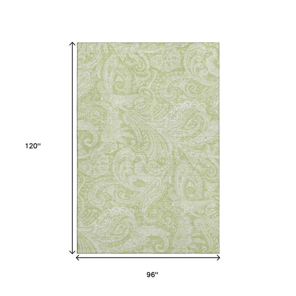 HomeRoots 8' X 10' Artichoke Green & Ivory Paisley Washable Rug – Durable, UV-Protected & Perfect for Any Room! 654630