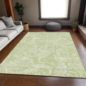 HomeRoots 8' X 10' Artichoke Green & Ivory Paisley Washable Rug – Durable, UV-Protected & Perfect for Any Room! 654630