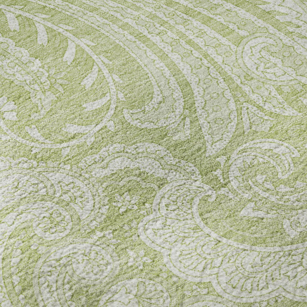 HomeRoots 8' X 10' Artichoke Green & Ivory Paisley Washable Rug – Durable, UV-Protected & Perfect for Any Room! 654630