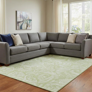 HomeRoots 8' X 10' Artichoke Green & Ivory Paisley Washable Rug – Durable, UV-Protected & Perfect for Any Room! 654630