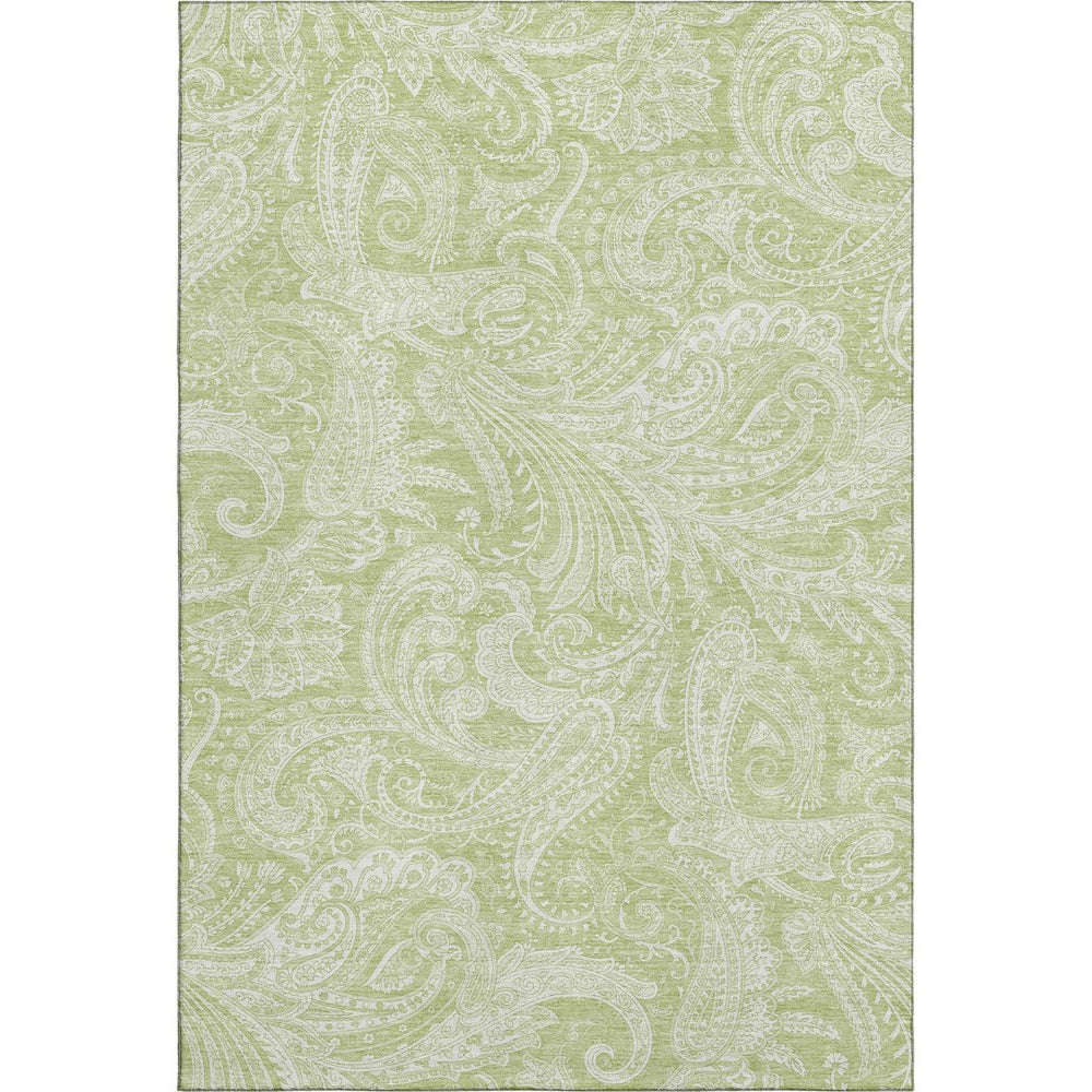 HomeRoots 9' X 12' Artichoke Green Paisley Area Rug - Washable, Stain-Resistant & UV Protected for Homes 654631