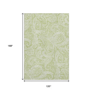 HomeRoots 10' Artichoke Green & Ivory Paisley Washable Area Rug - Durable, Stain Resistant, UV Protected Elegance 654632