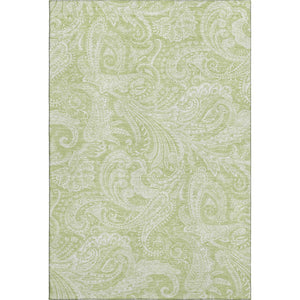 HomeRoots 10' Artichoke Green & Ivory Paisley Washable Area Rug - Durable, Stain Resistant, UV Protected Elegance 654632