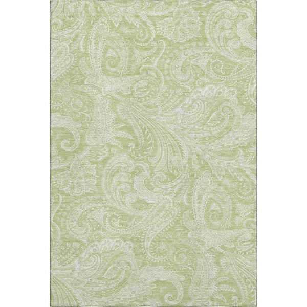 HomeRoots 10' Artichoke Green & Ivory Paisley Washable Area Rug - Durable, Stain Resistant, UV Protected Elegance 654632
