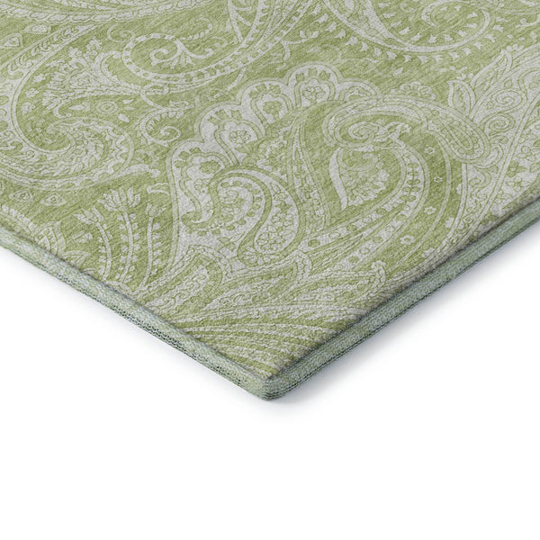 HomeRoots 10' Artichoke Green & Ivory Paisley Washable Area Rug - Durable, Stain Resistant, UV Protected Elegance 654632