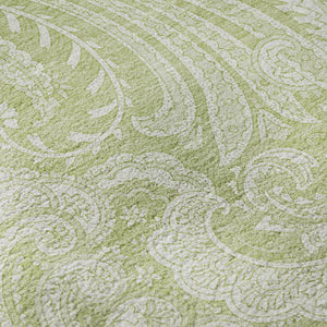 HomeRoots 10' Artichoke Green & Ivory Paisley Washable Area Rug - Durable, Stain Resistant, UV Protected Elegance 654632
