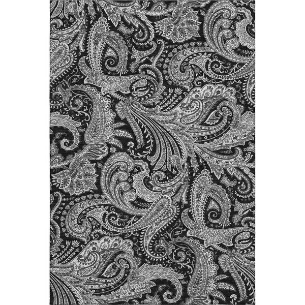 HomeRoots 5' X 8' Black and Ivory Paisley Area Rug - Washable, UV Protected, Durable for Home Elegance 654634