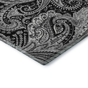 HomeRoots 5' X 8' Black and Ivory Paisley Area Rug - Washable, UV Protected, Durable for Home Elegance 654634