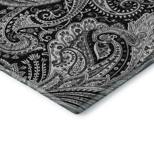 HomeRoots 5' X 8' Black and Ivory Paisley Area Rug - Washable, UV Protected, Durable for Home Elegance 654634