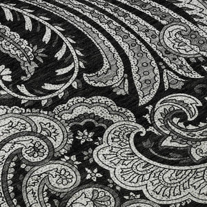 HomeRoots 8' Black And Ivory Paisley Round Rug – Washable, UV Protected, Stain-Resistant, Perfect for Pets! 654635