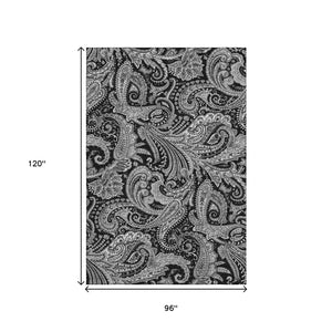 HomeRoots 8' X 10' Black And Ivory Paisley Area Rug - Washable, Stain-Resistant, UV Protected for Any Room 654636