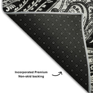 HomeRoots 9' X 12' Black And Ivory Paisley Washable Area Rug - Stain Resistant, UV Protected & Stylish Design 654637