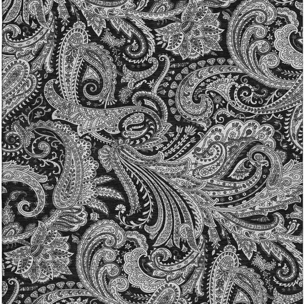 HomeRoots 9' X 12' Black And Ivory Paisley Washable Area Rug - Stain Resistant, UV Protected & Stylish Design 654637