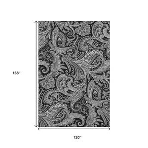 HomeRoots 10' X 14' Black and Ivory Paisley Area Rug - Washable, UV-Protected, Perfect for Family Homes! 654638