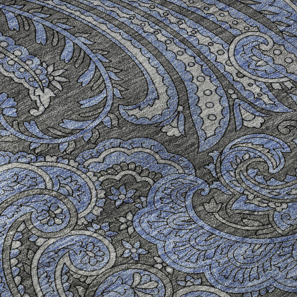 HomeRoots 8' X 10' Charcoal and Blue Paisley Area Rug – Stain-Resistant, UV Protected, Durable for Homes 654642